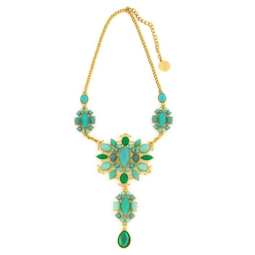 🍑Statement Necklace with Green & Turquoise Gemstones – BIN Z